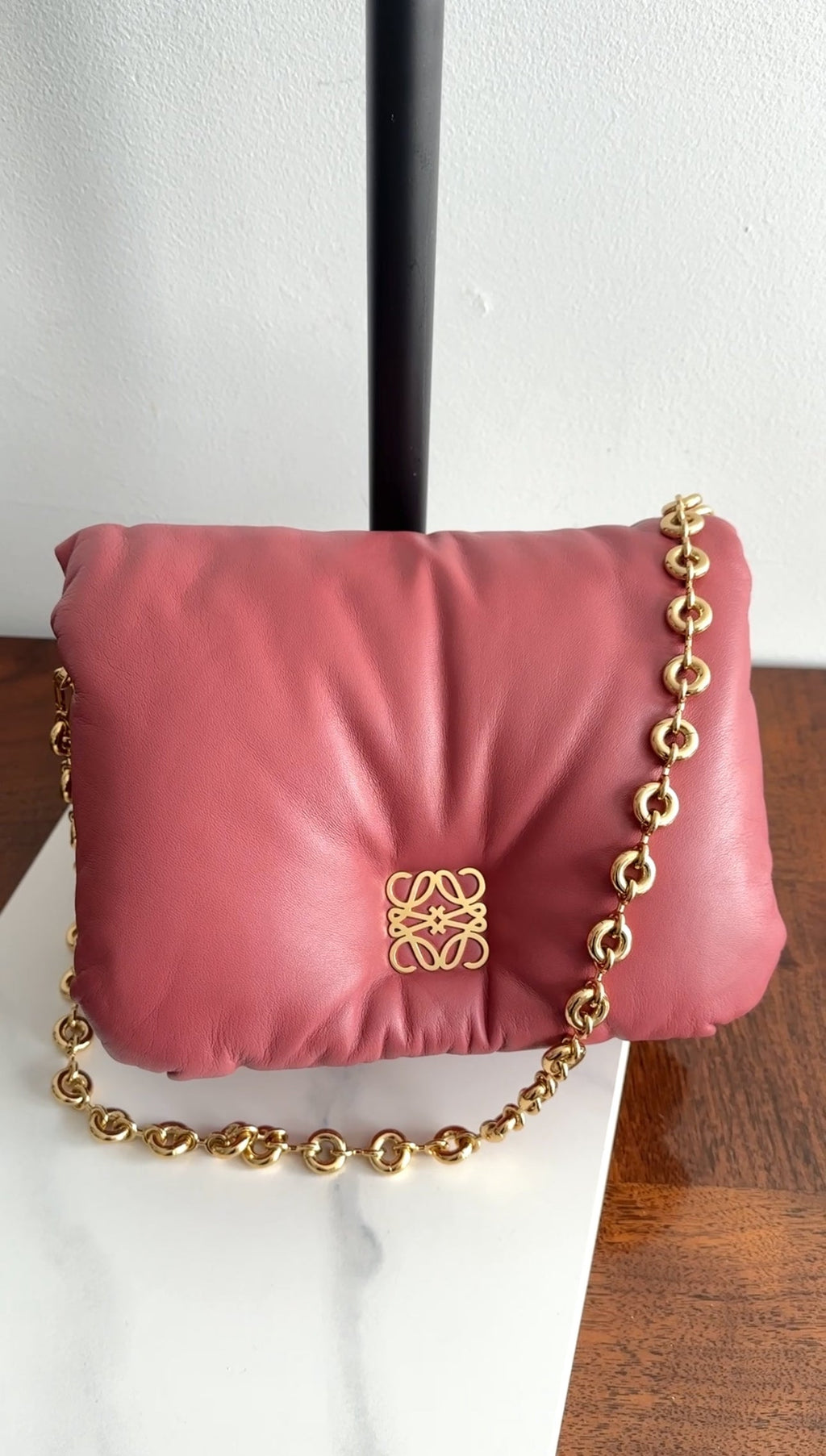 Loewe Pink Quartz Goya Puffer Chain Flap Bag