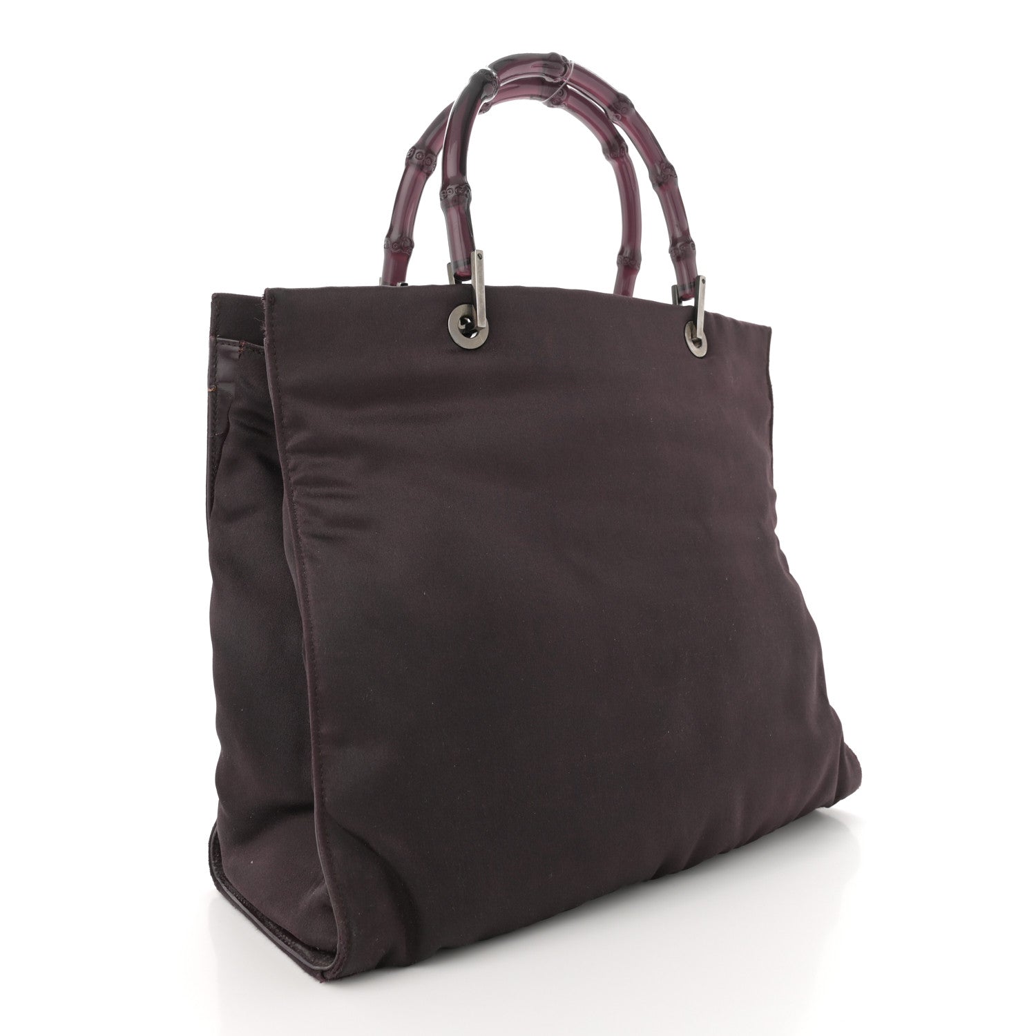 Satin Bamboo Handle Bag Brown