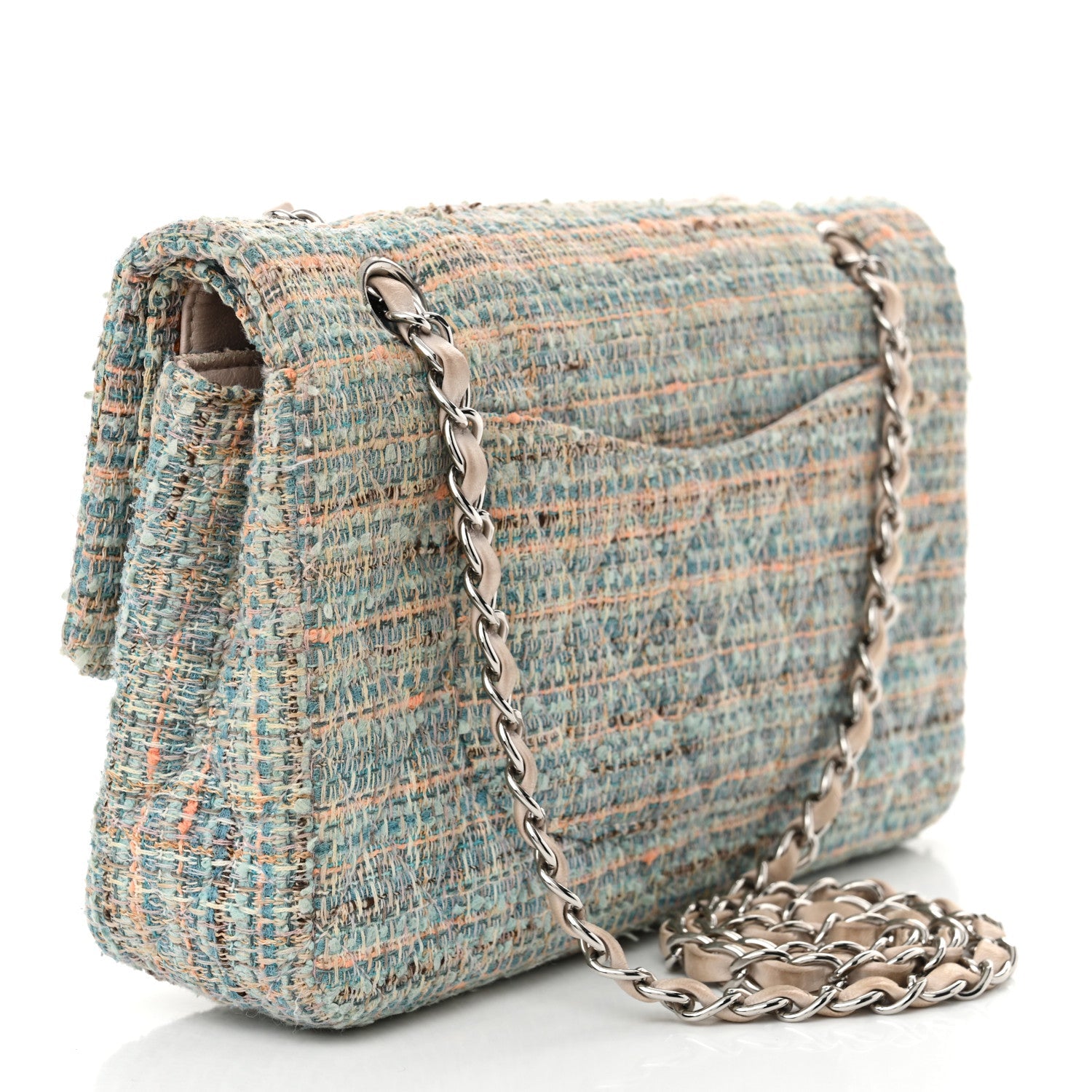 Tweed Quilted Medium Double Flap Blue Multicolor