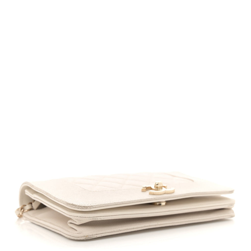 Caviar Quilted Vintage Mademoiselle Wallet On Chain WOC White