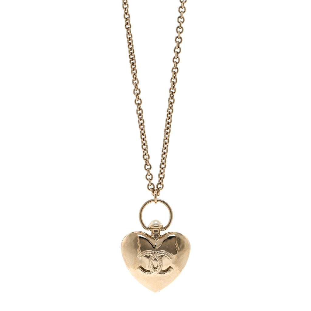 Metal CC Heart Locket Necklace Gold