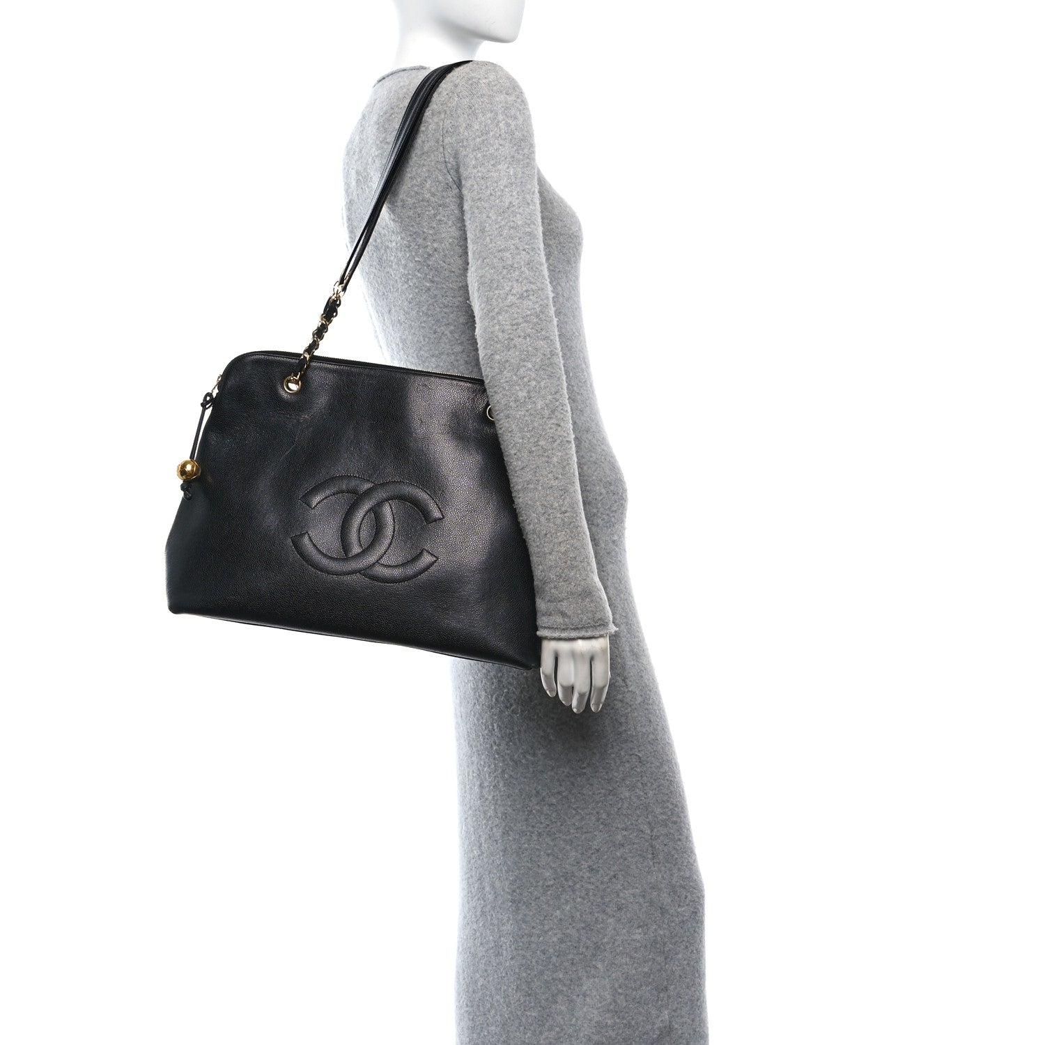 Caviar Large CC Shoulder Bag Black