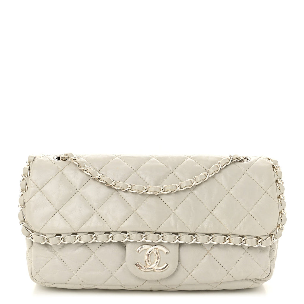 Calfskin Quilted Medium Chain Me Flap White