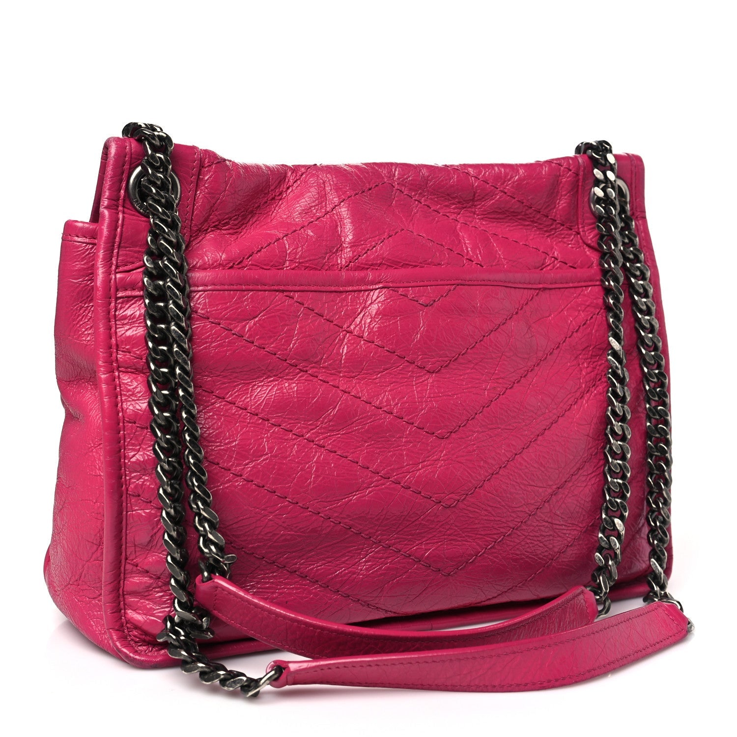 Crinkled Calfskin Matelasse Monogram Medium Niki Chain Satchel Freesia