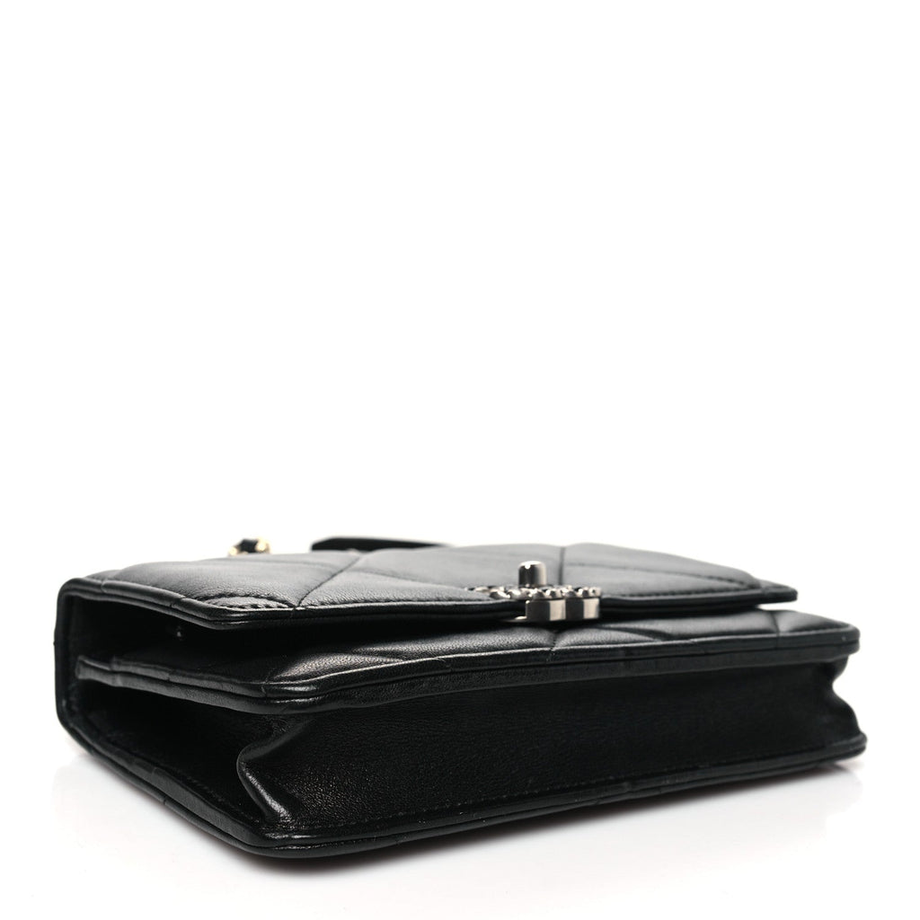 Lambskin Quilted Chanel 19 Wallet On Chain WOC Black