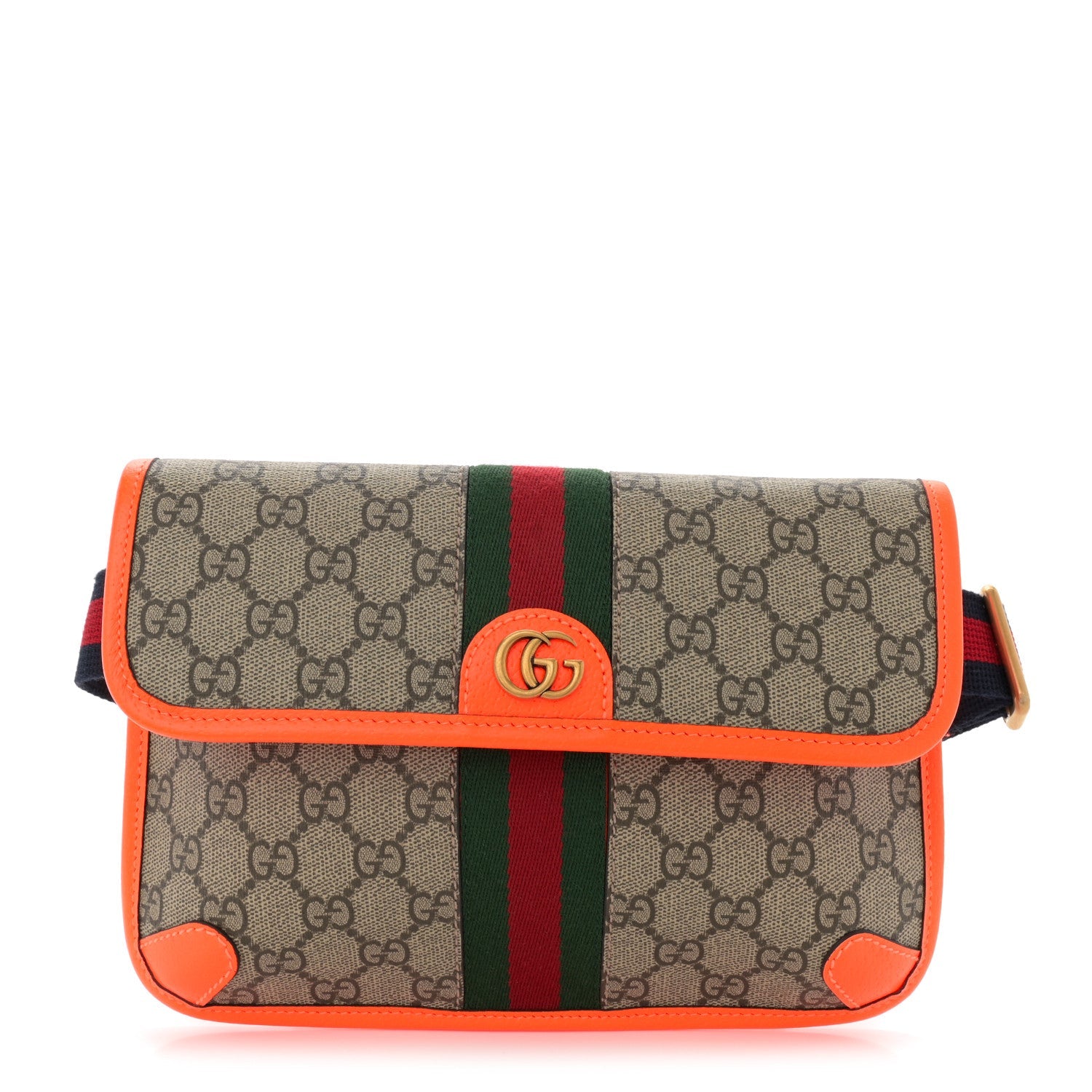 GG Supreme Monogram Web Small Ophidia Belt Bag Beige Ebony Orange