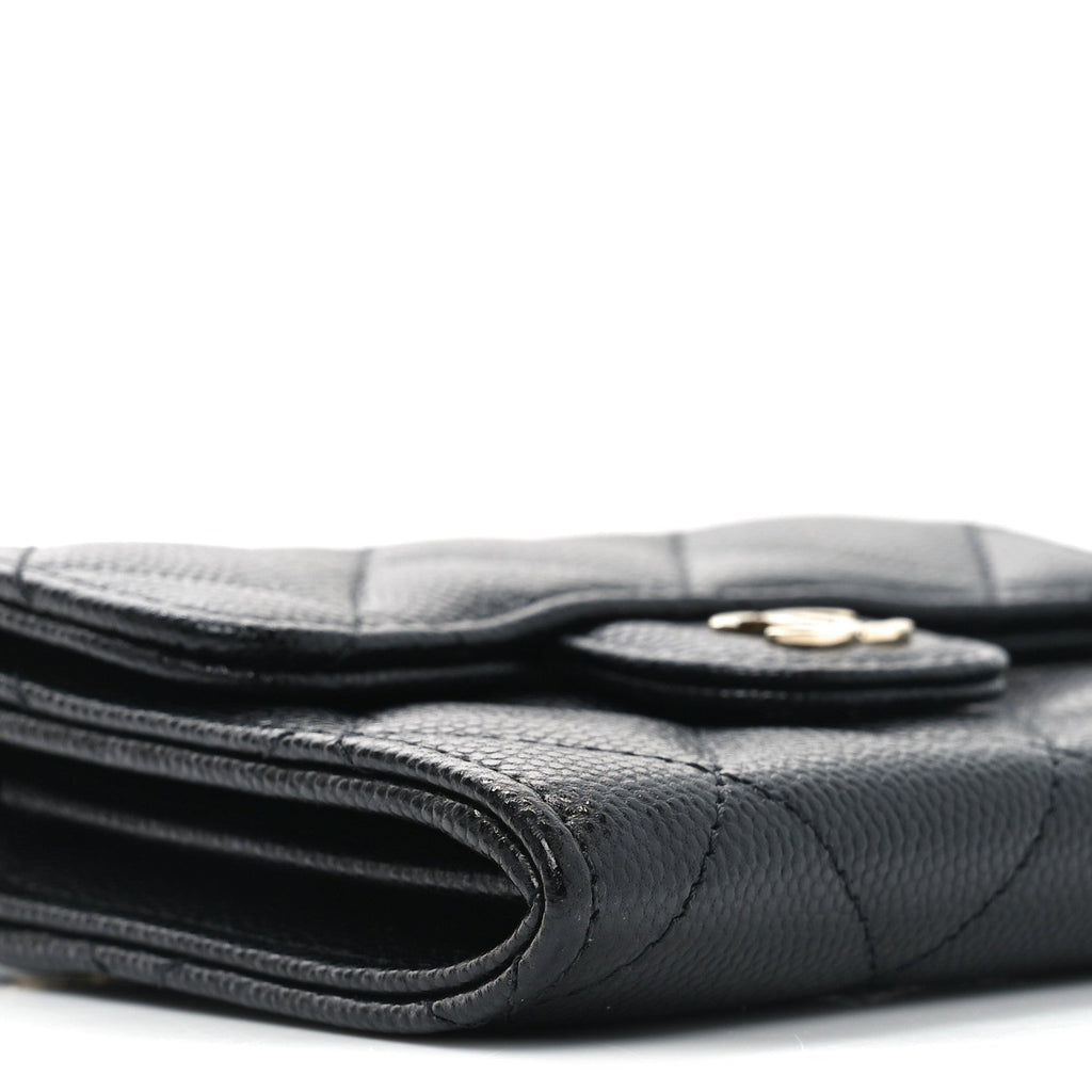 Caviar Quilted Flap  Holder On Chain Black