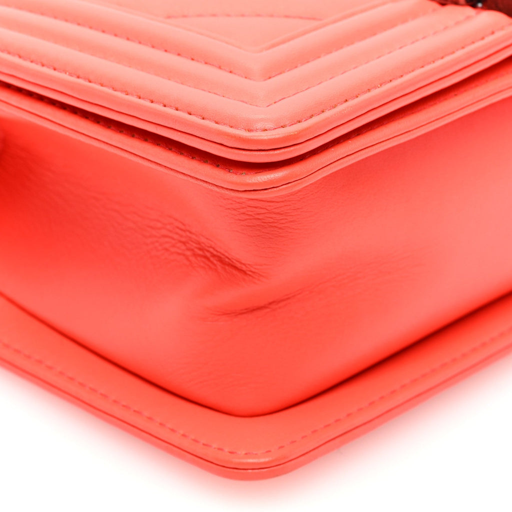 Calfskin Chevron Quilted Small Boy Flap Coral