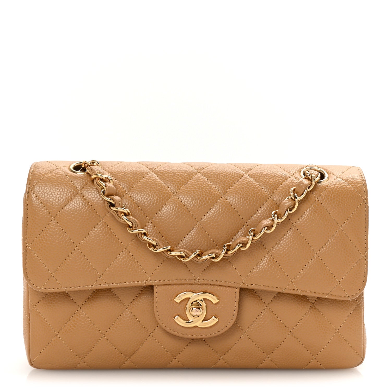 Caviar Quilted Small Double Flap Beige