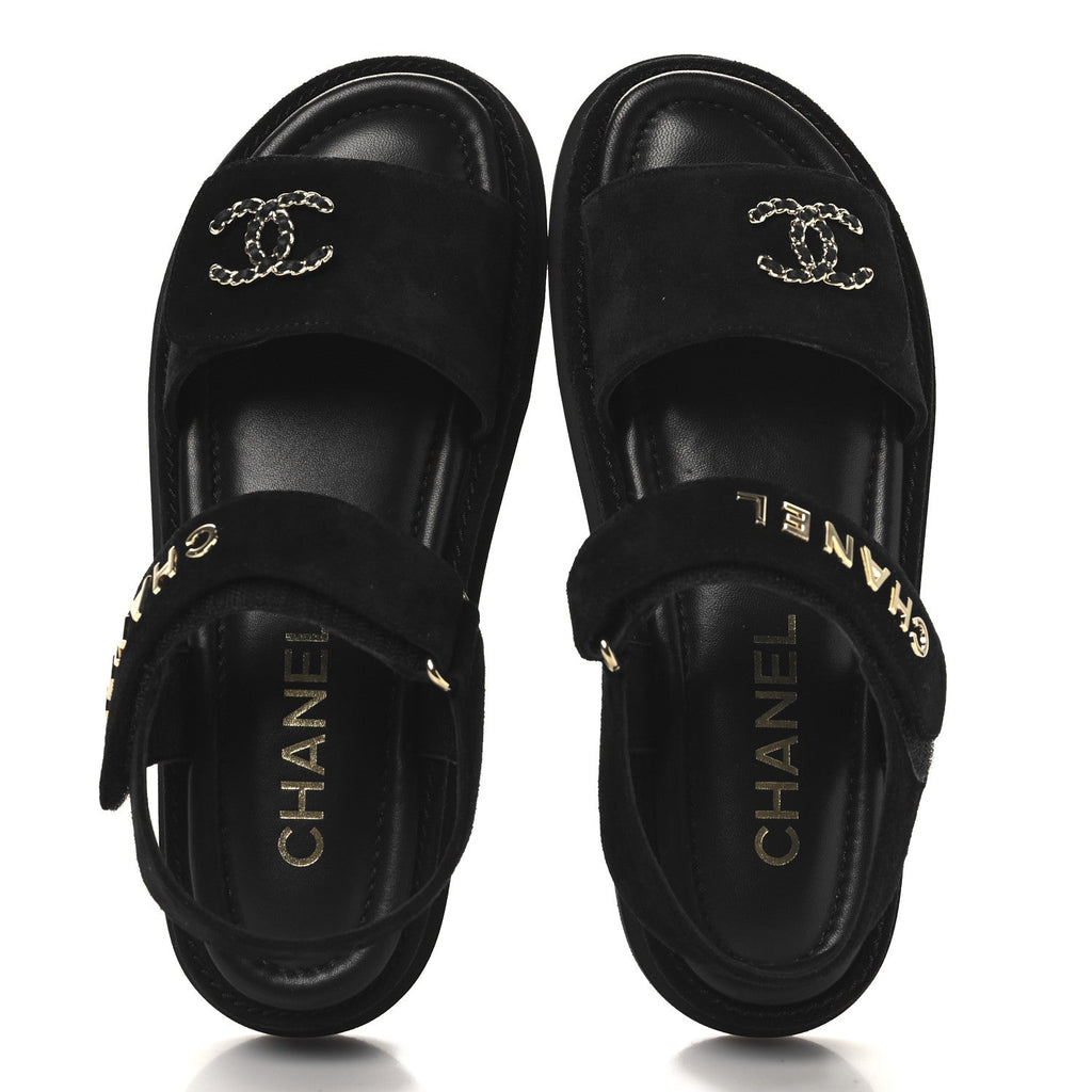 Suede Calfskin Dad Sandals 39 Black