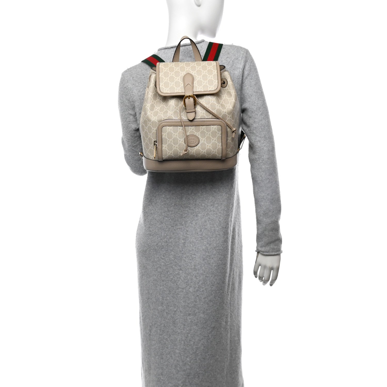 GG Supreme Monogram Azalea Calfskin Retro Interlocking G Buckle Backpack Beige Mystic White Oatmeal