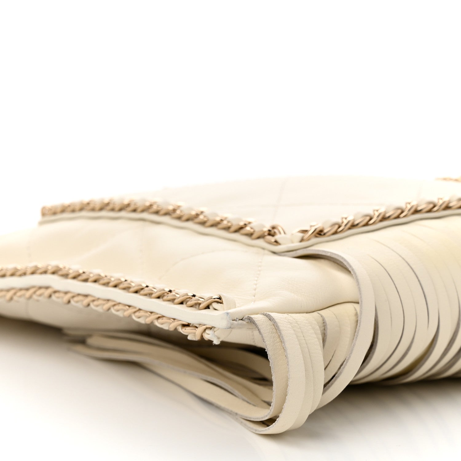 Calfskin Quilted Fringe Small Shopping Bag White
