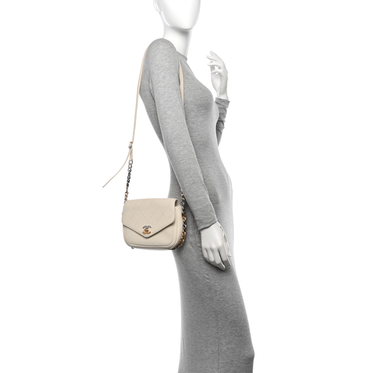 Calfskin Stitched Small Precious Union Flap Bag White
