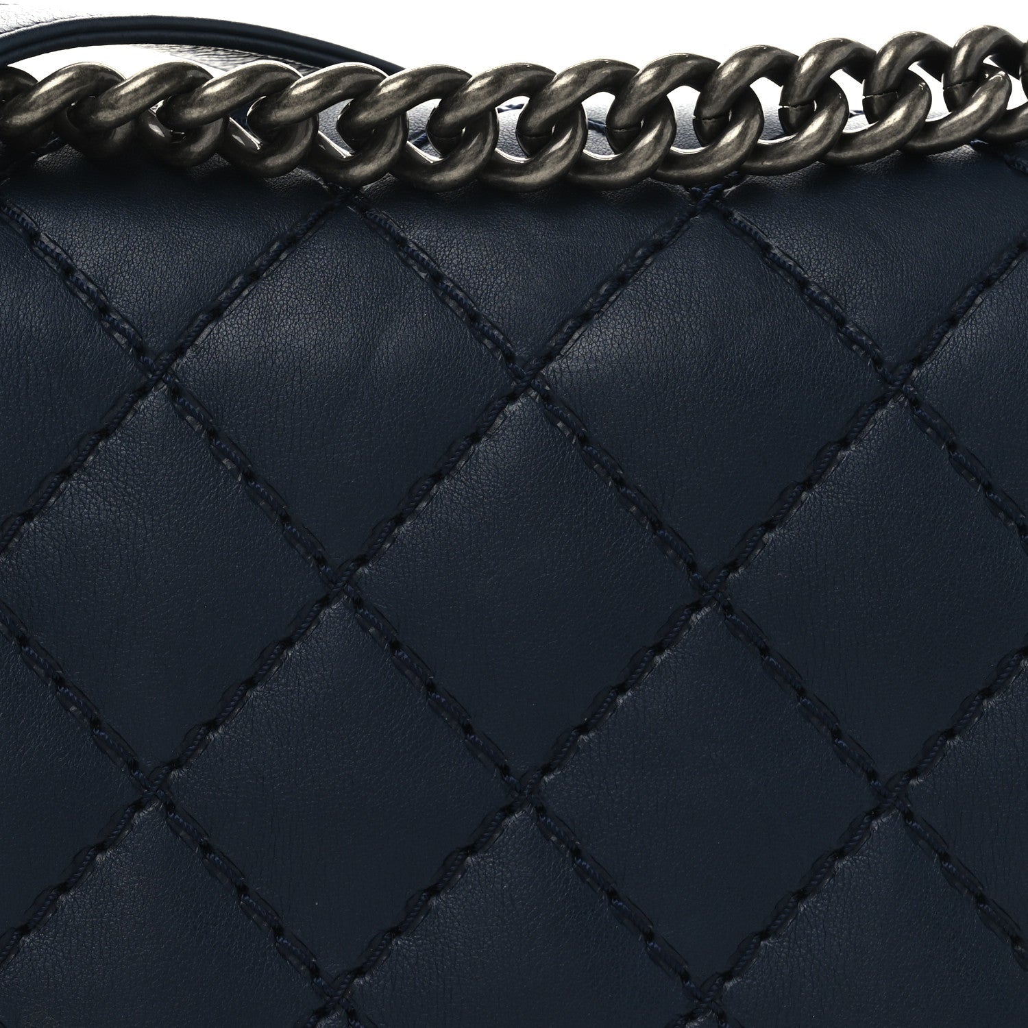 Calfskin Double Stitch New Medium Boy Flap Navy Blue