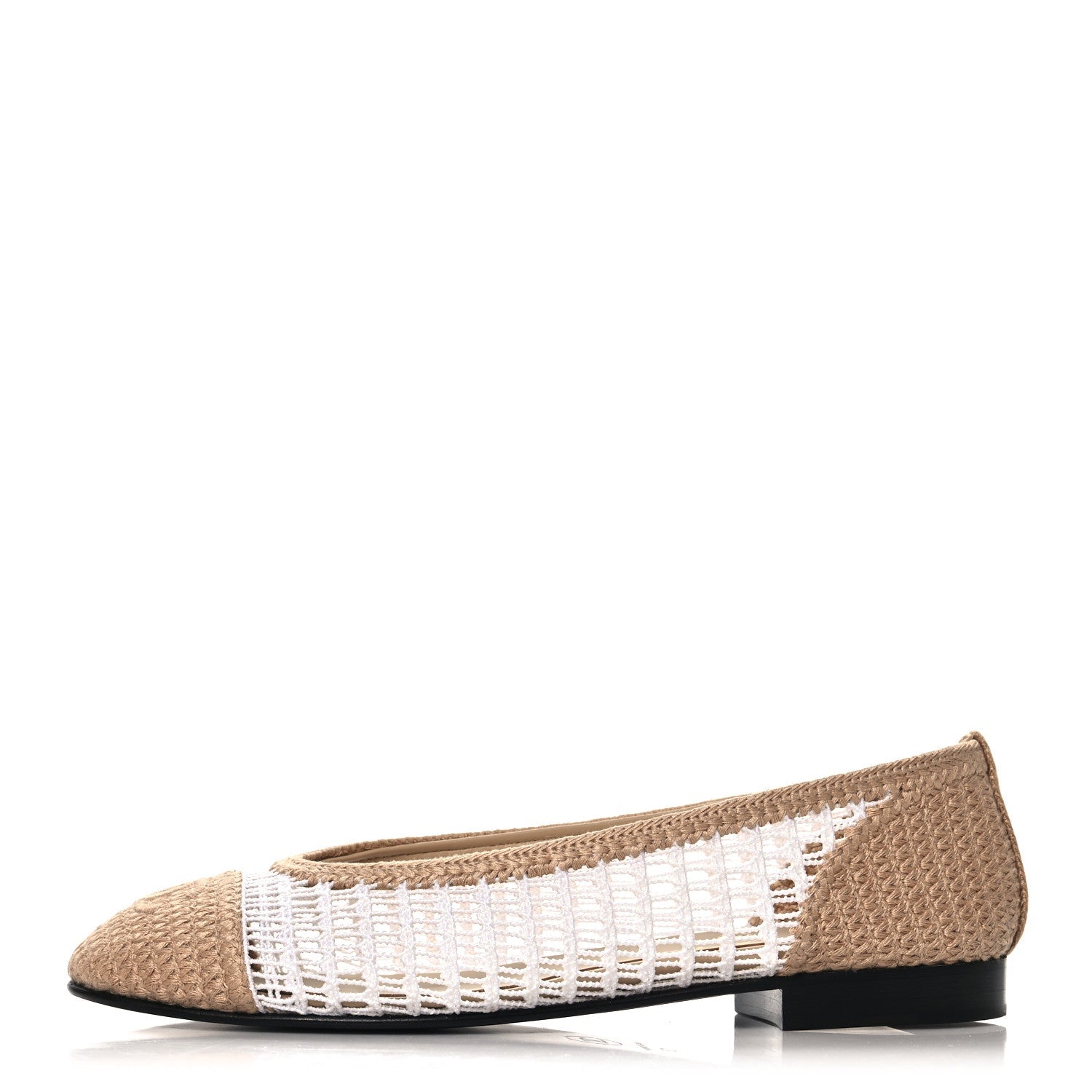 Raffia Cap Toe Ballerina Flats 37 White Beige