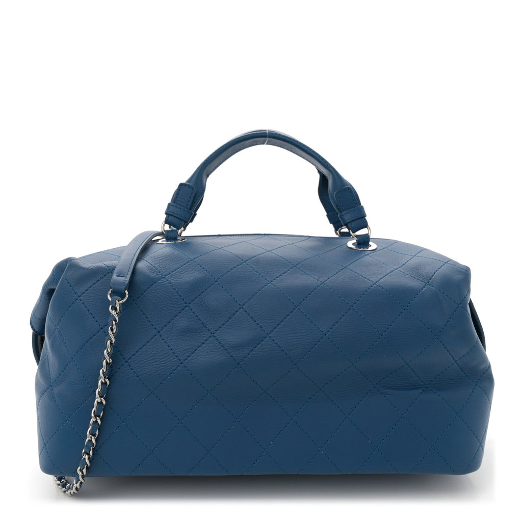 Calfskin Stitched Large Bowling Bag Blue