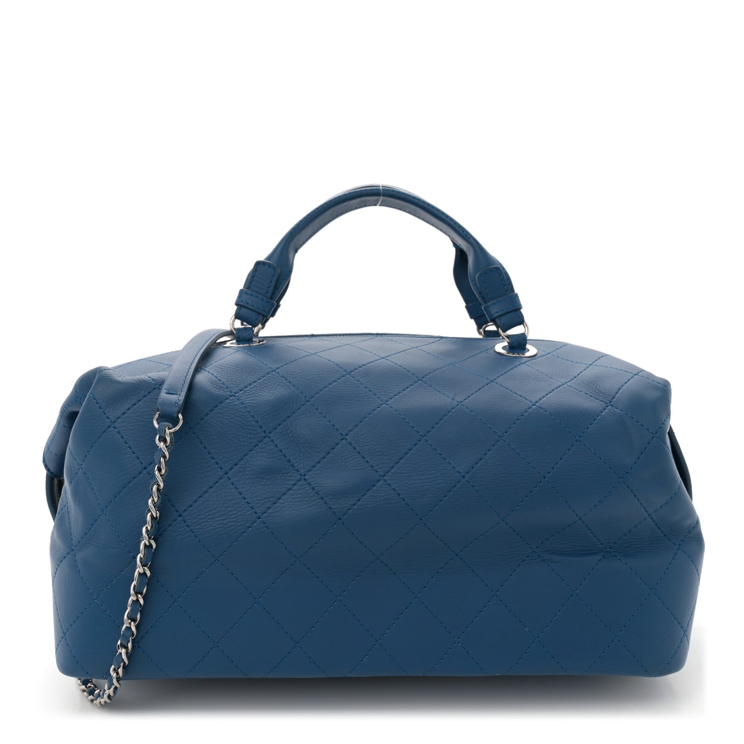 Calfskin Stitched Large Bowling Bag Blue
