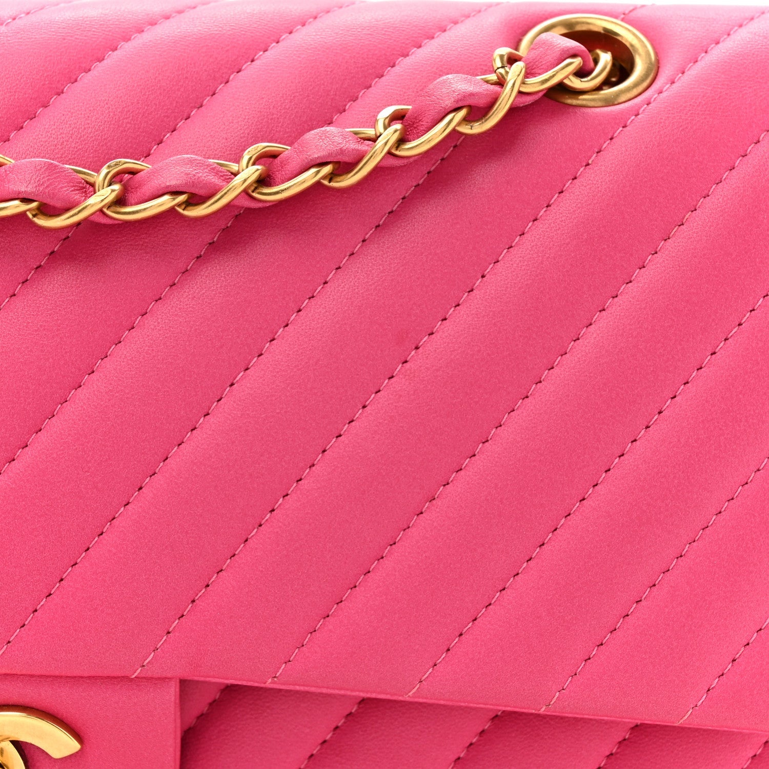 Lambskin Chevron Quilted Medium Double Flap Pink