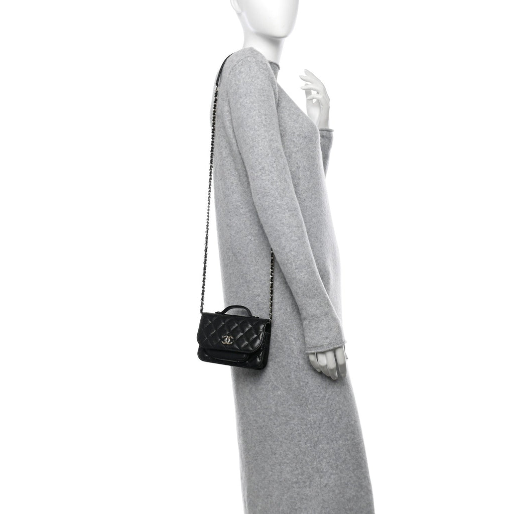 Caviar Quilted Business Affinity Clutch With Chain Black