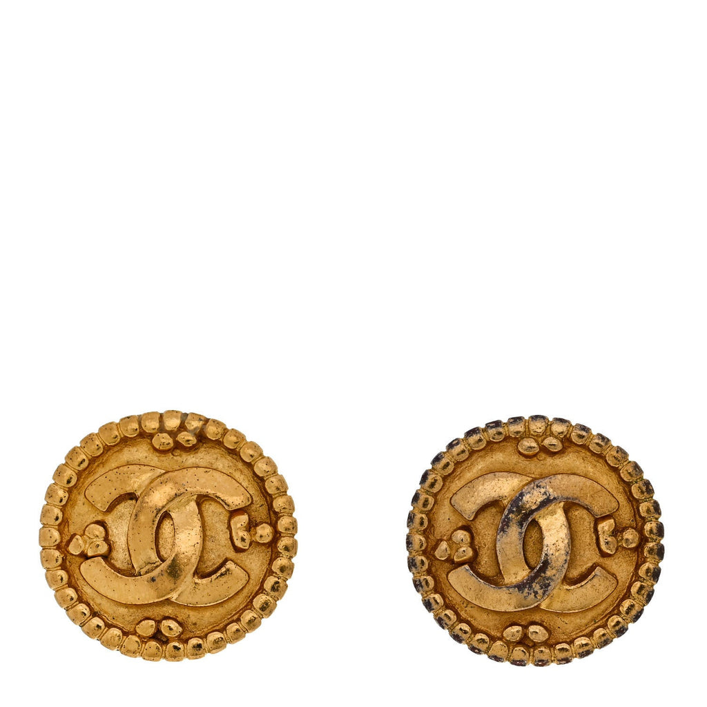 Round CC Clip On Earrings Gold