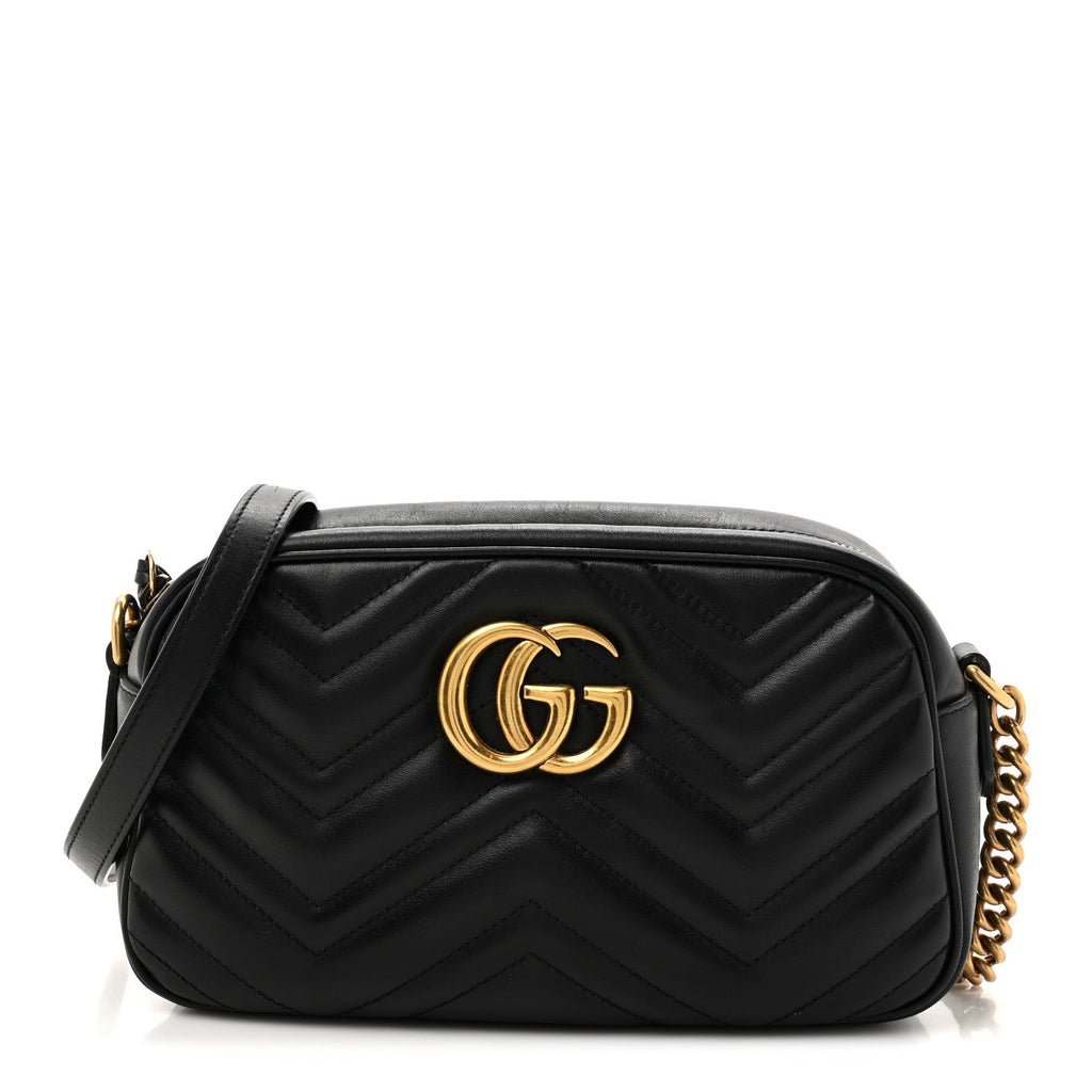 Calfskin Matelasse Small GG Marmont Chain Shoulder Bag Black