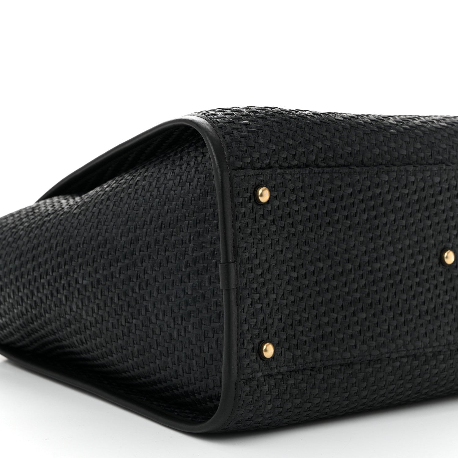 Straw Raffia Calfskin Chain Medium Deauville Tote Black