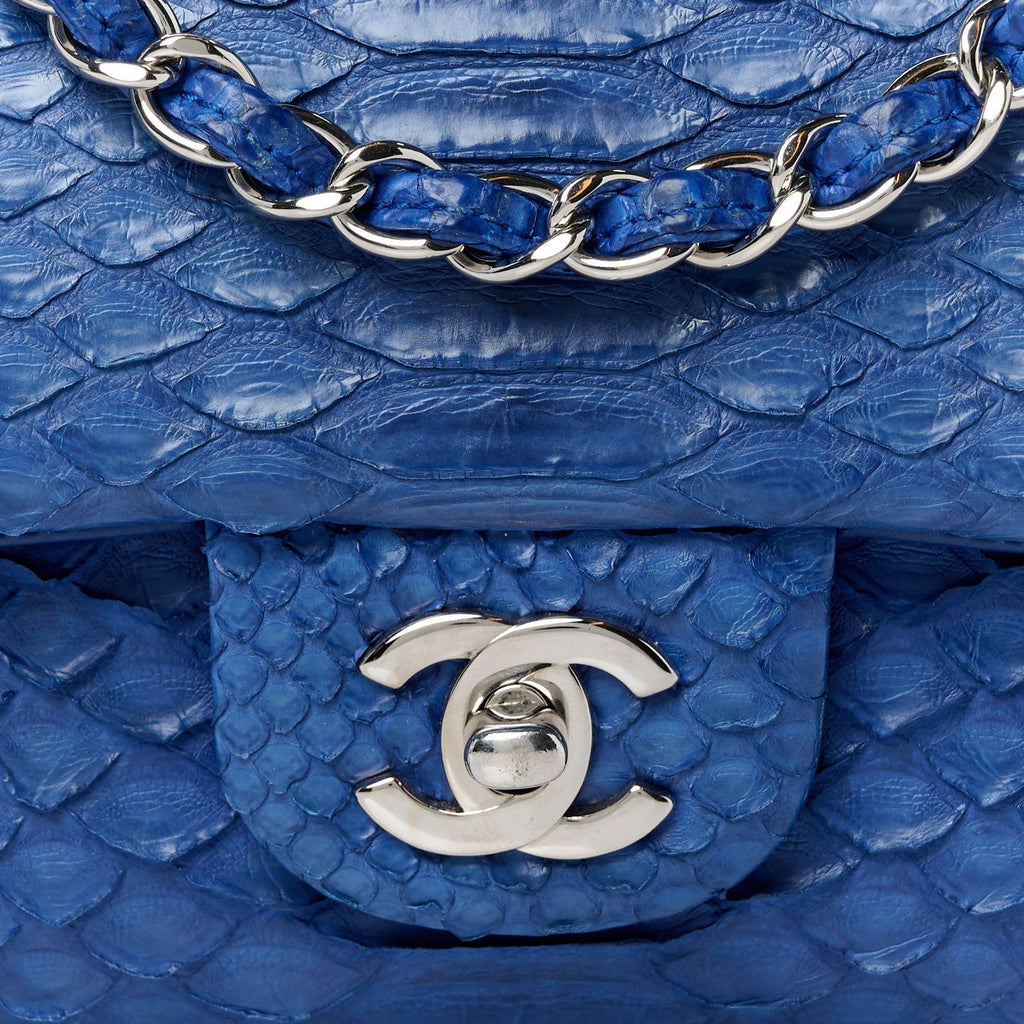 Snakeskin Mini Rectangular Flap Blue