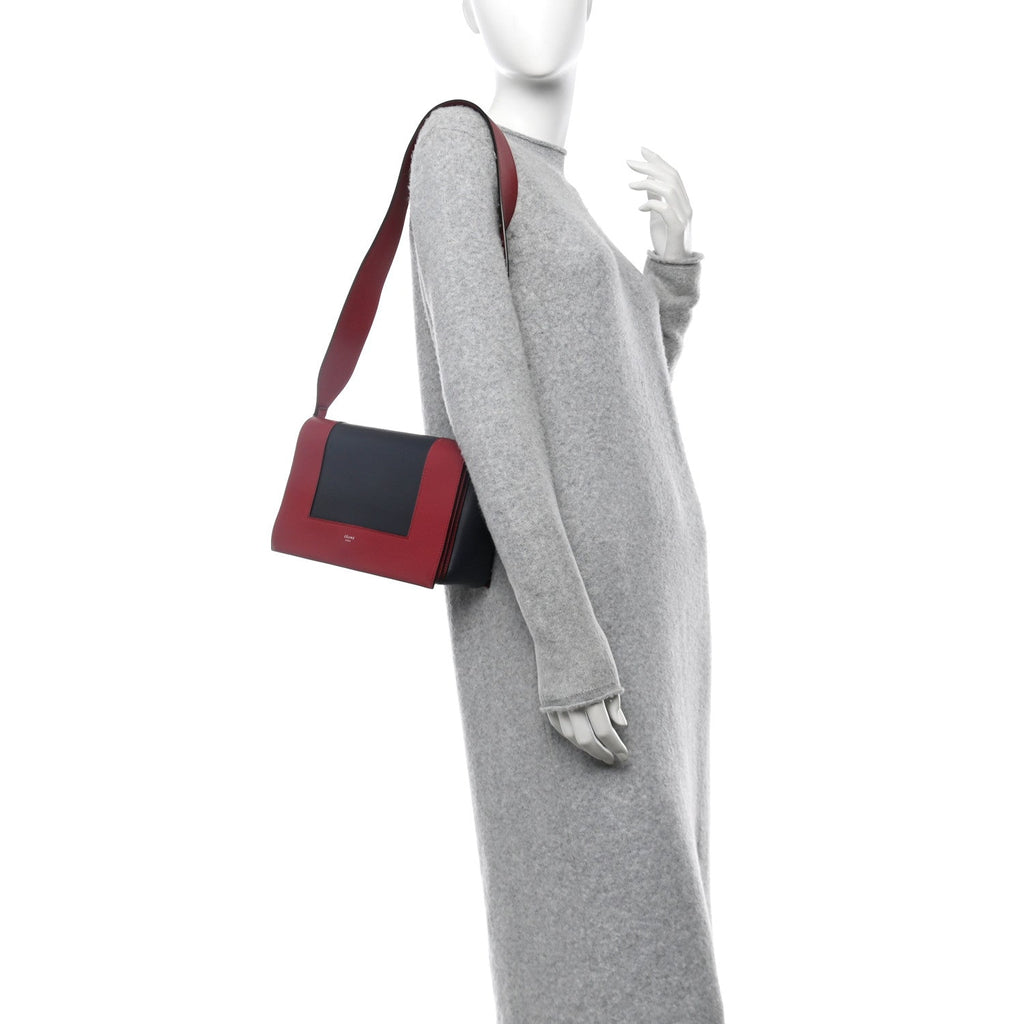 Shiny Smooth Calfskin Medium Frame Shoulder Bag Red Navy
