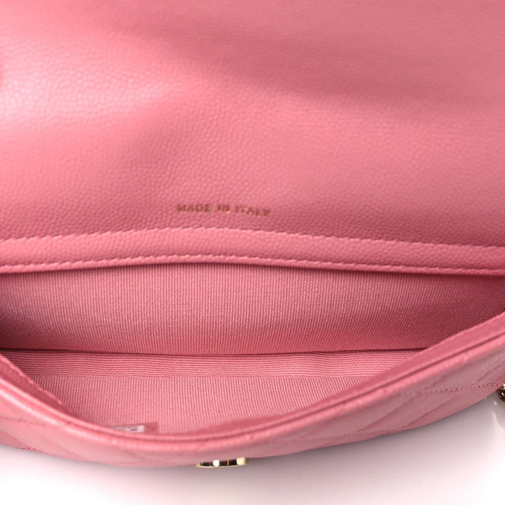 Caviar Quilted Flap Phone Holder With Chain Pink