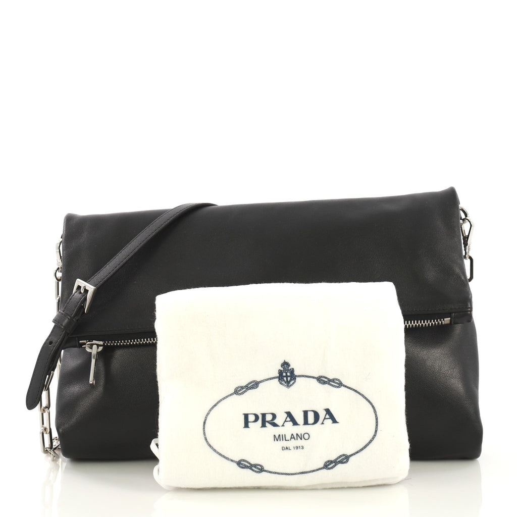 Fold Over Chain Clutch Soft Calfskin Medium