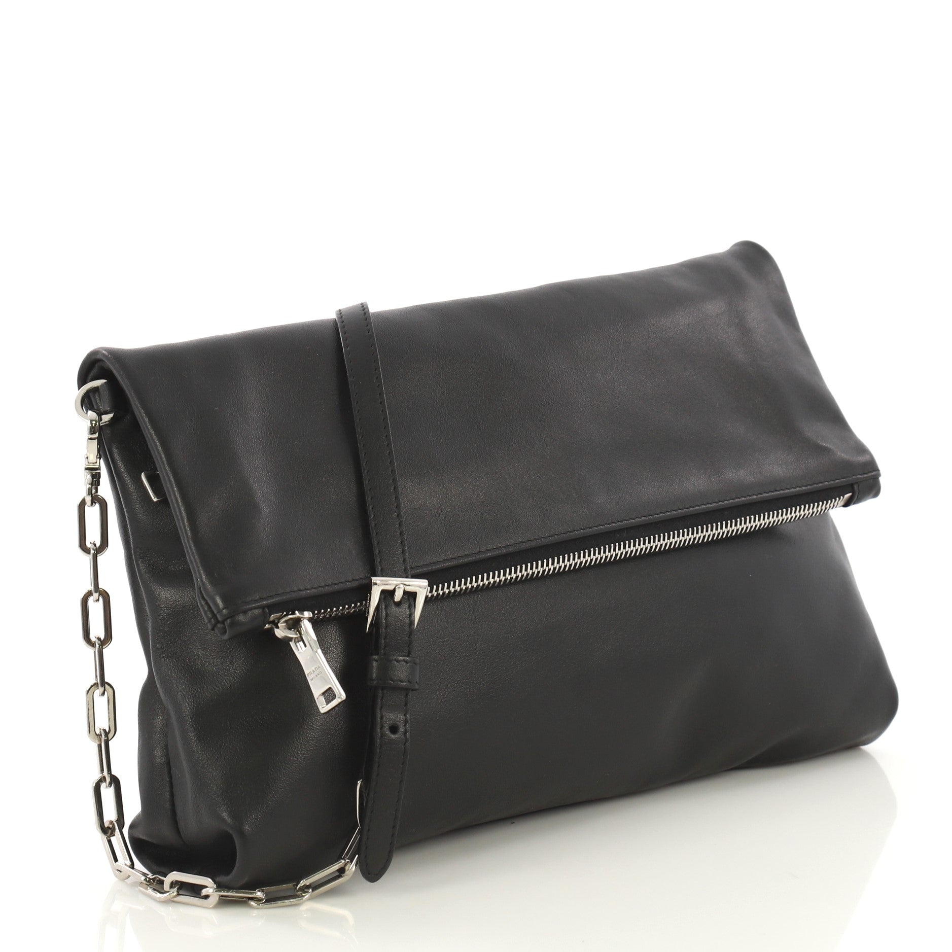 Fold Over Chain Clutch Soft Calfskin Medium