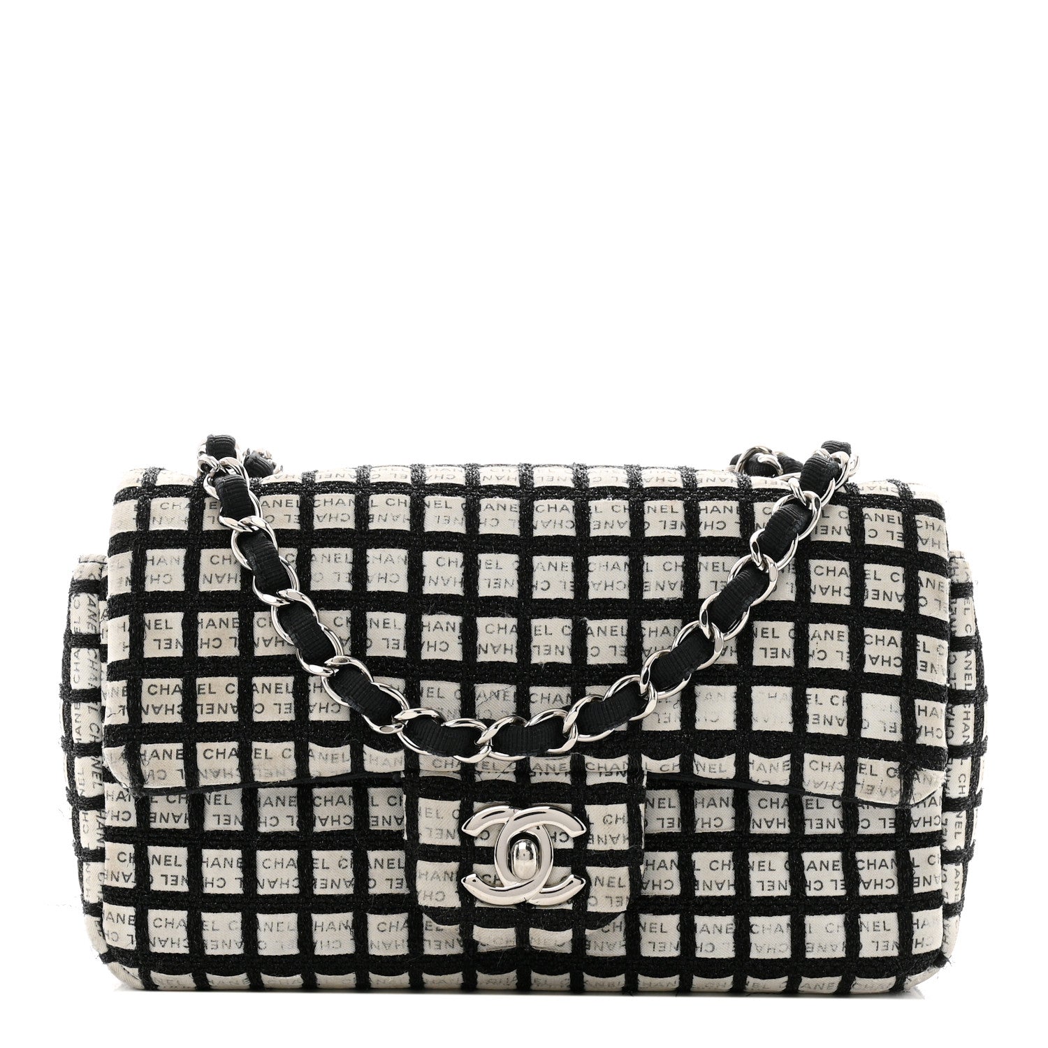 Ribbon Tweed Mini Rectangular Flap Black Ivory