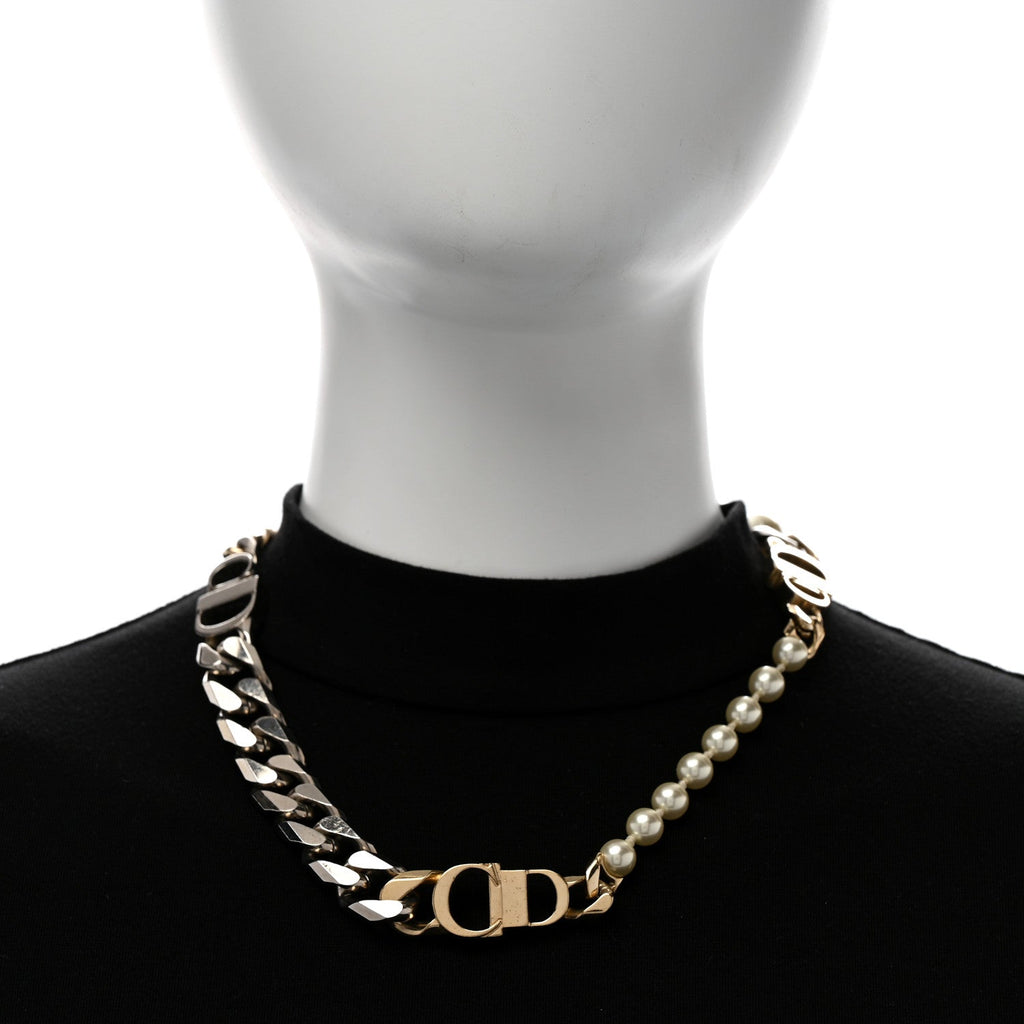 Metal Pearl Danseuse Etoile Chain Choker Necklace Gold Silver