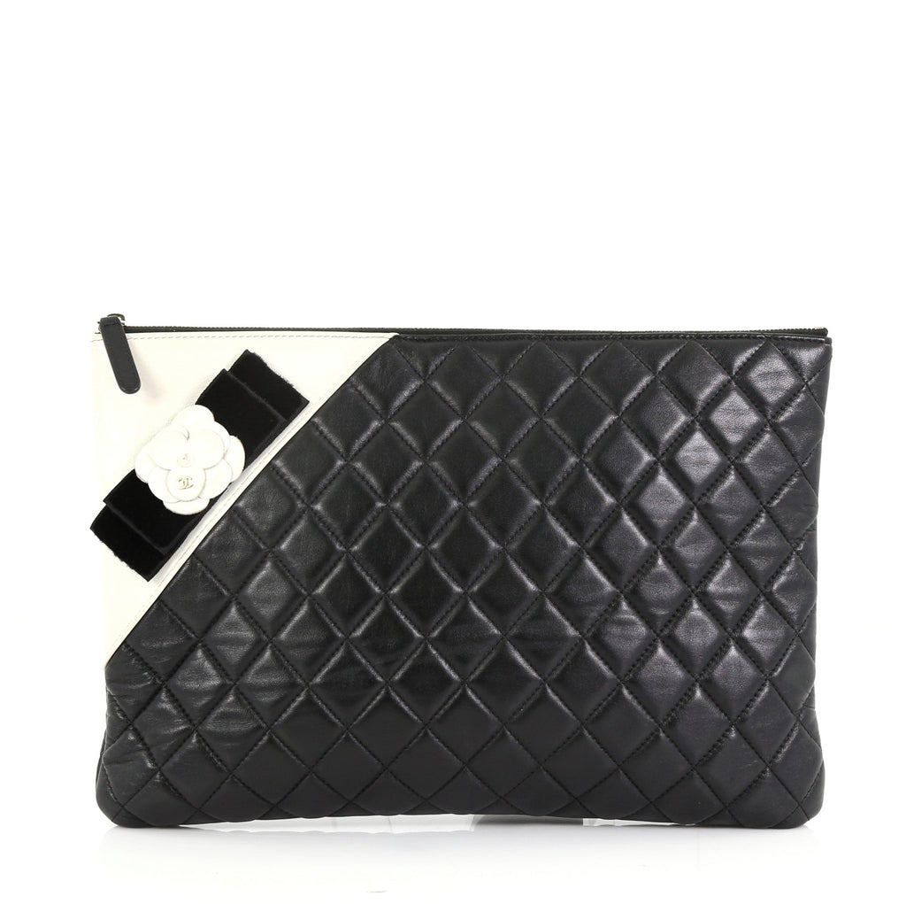Camellia O Case Clutch Quilted Lambskin Large