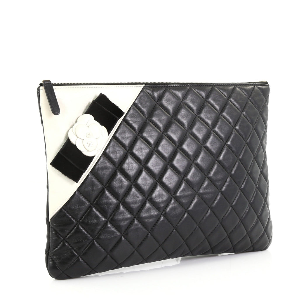 Camellia O Case Clutch Quilted Lambskin Large