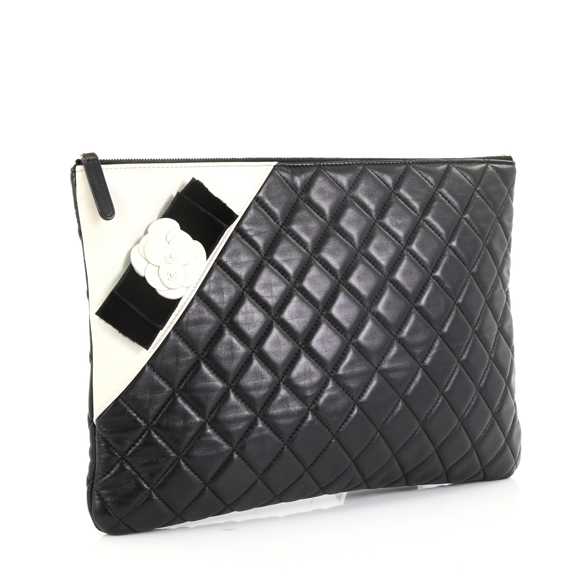 Camellia O Case Clutch Quilted Lambskin Large