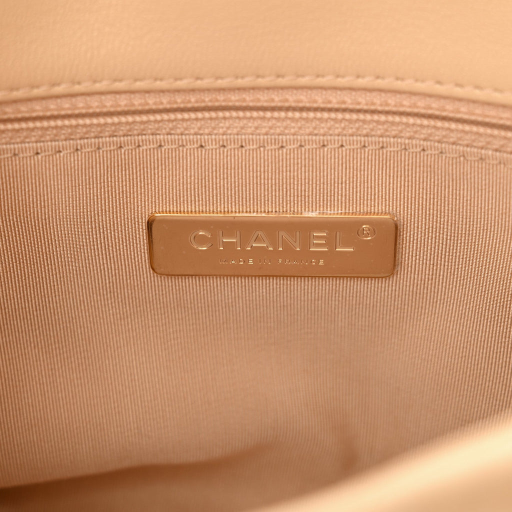 Shiny Goatskin Quilted Medium Chanel 19 Flap Beige
