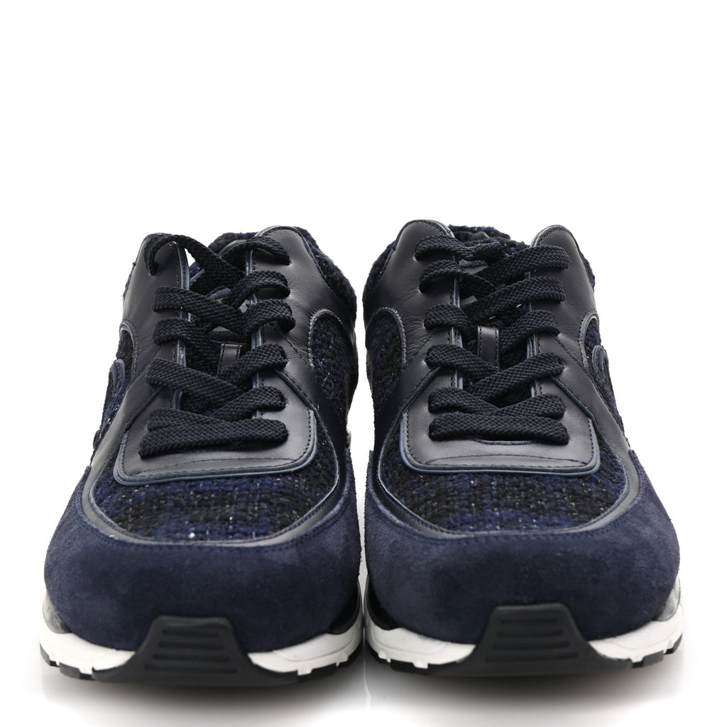 Tweed Suede Calfskin Mens CC Sneakers 43 Navy