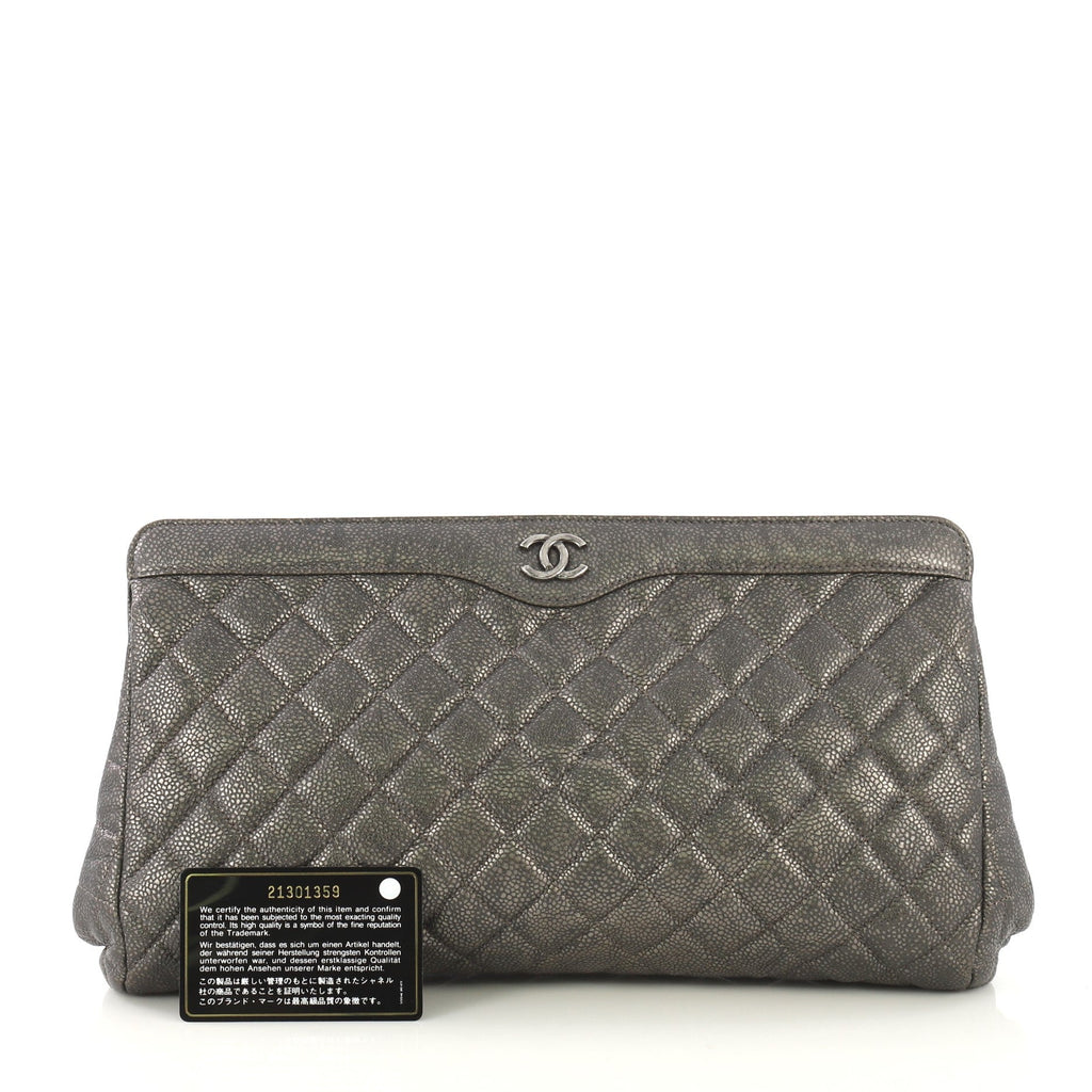 CC Frame Clutch Quilted Caviar Large