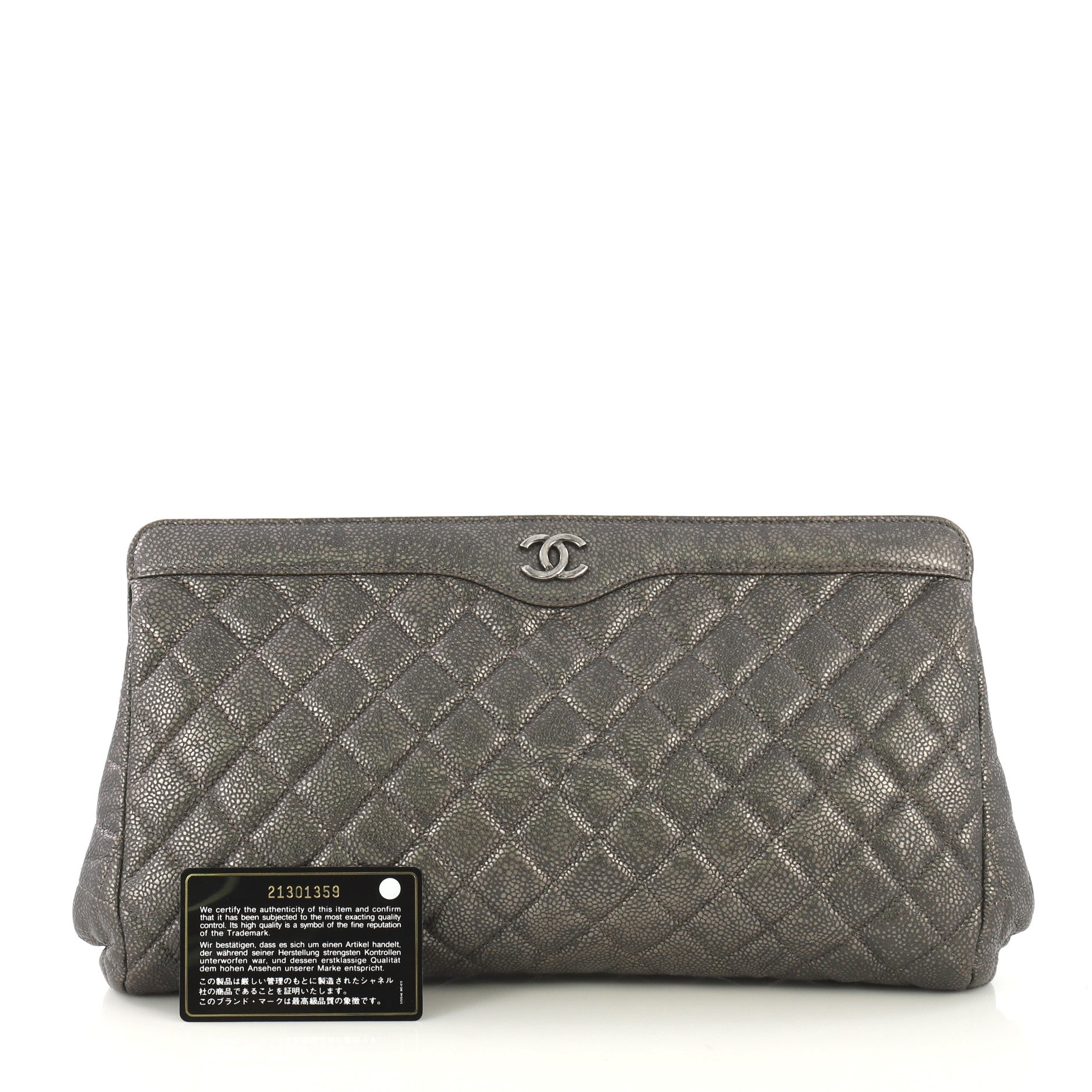 CC Frame Clutch Quilted Caviar Large