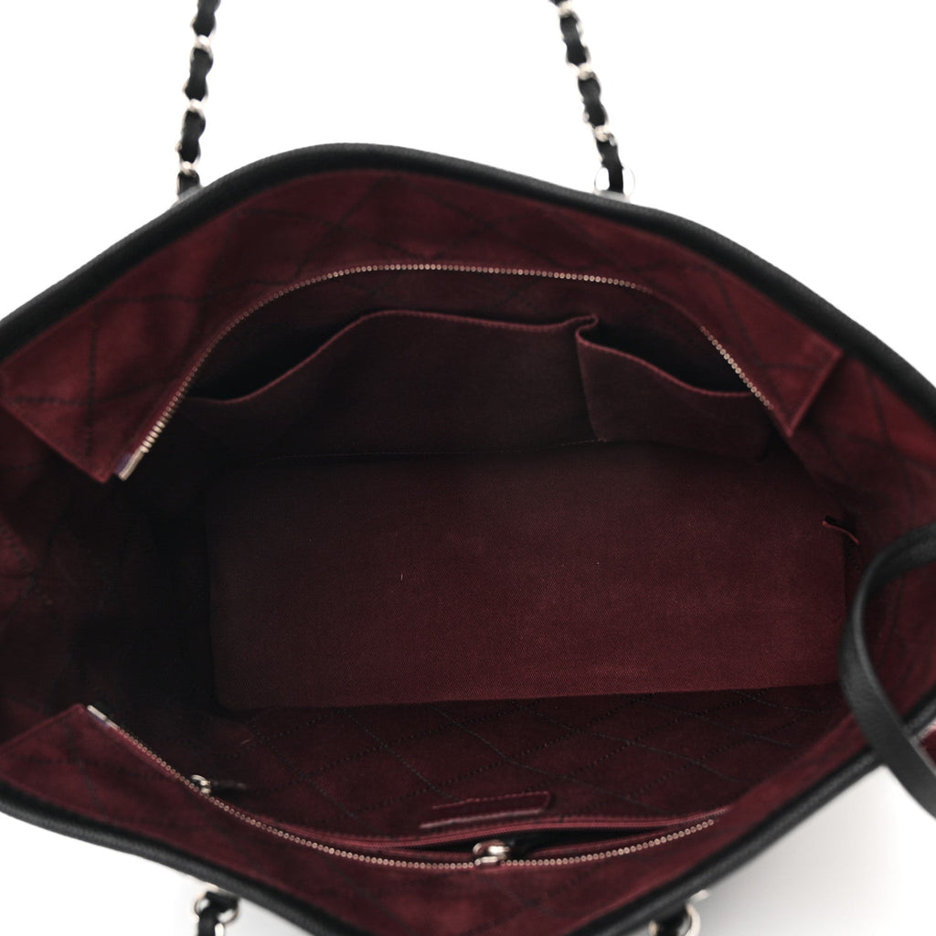 Grained Calfskin Quilted Small Daily Shopping Tote Black