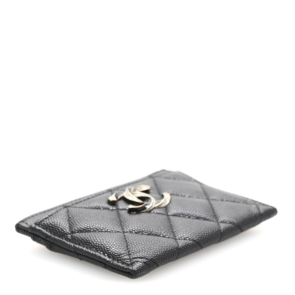 Caviar Quilted Crystal Enamel CC  Holder Black