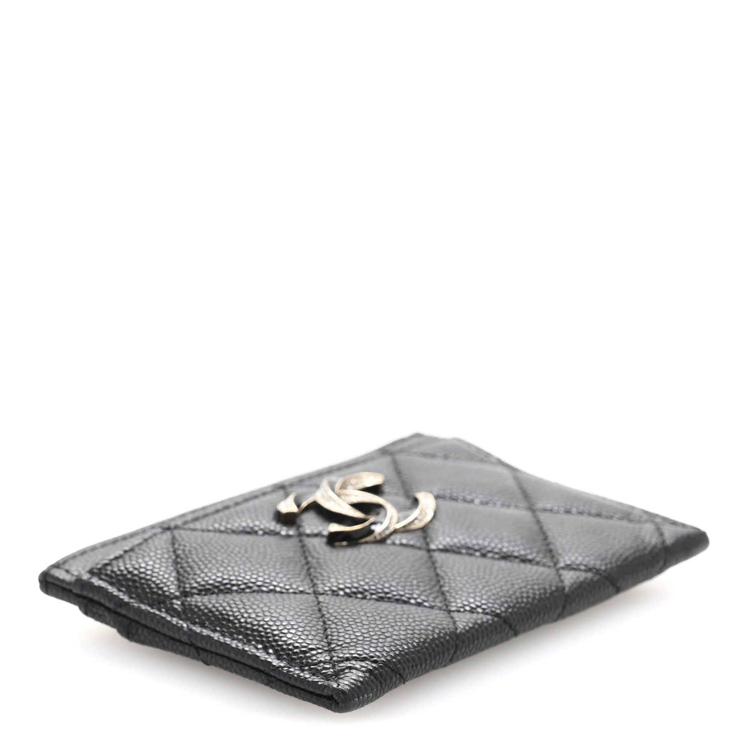 Caviar Quilted Crystal Enamel CC  Holder Black