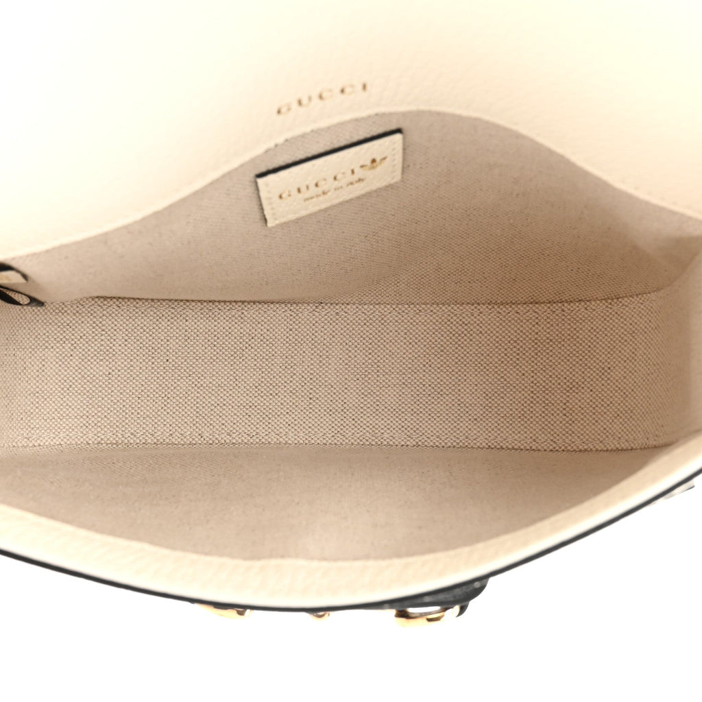 X ADIDAS Textured Dollar Calfskin Web Trefoil Mini Horsebit 1955 Shoulder Bag Off White Black
