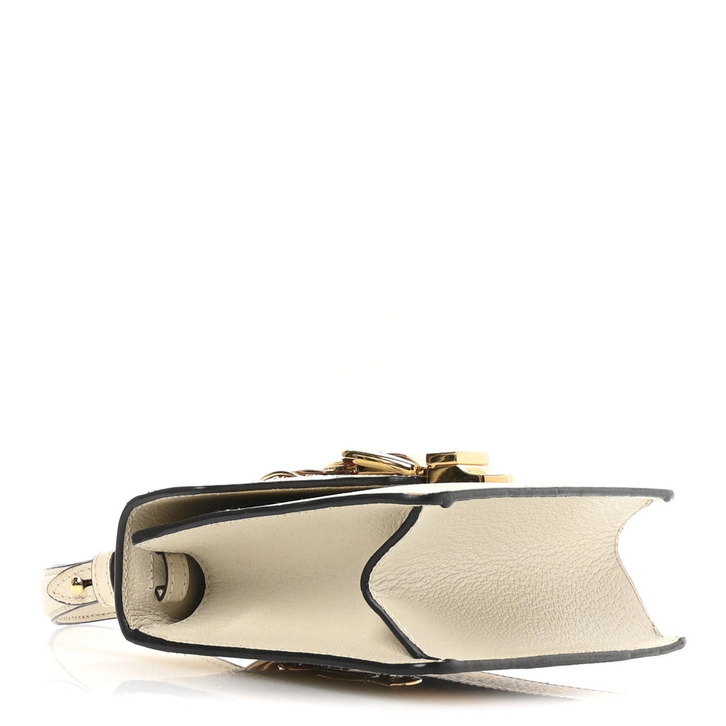 Textured Calfskin Bee Star Print Mini Sylvie Top Handle Bag Mystic White