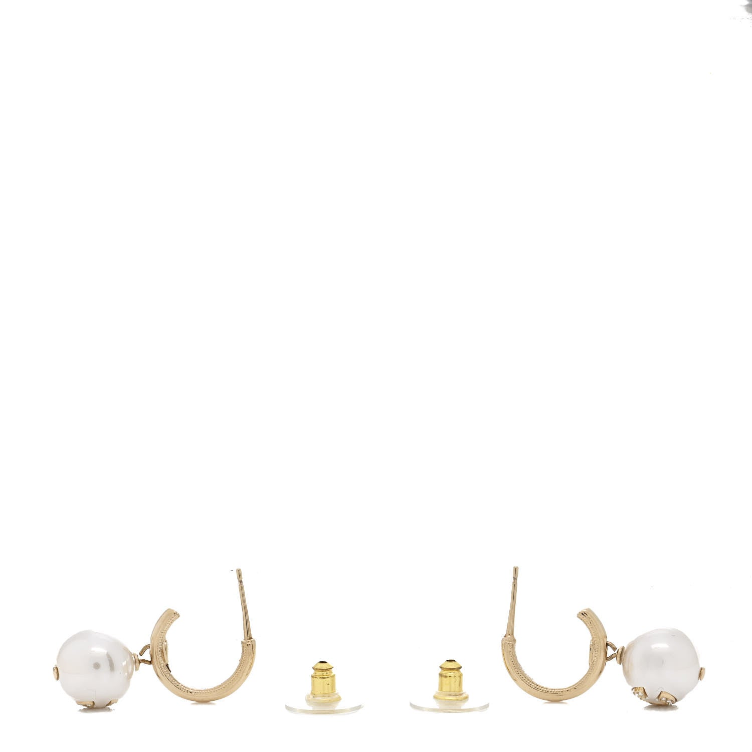 Pearl Crystal CC Drop Earrings Gold Pearly White