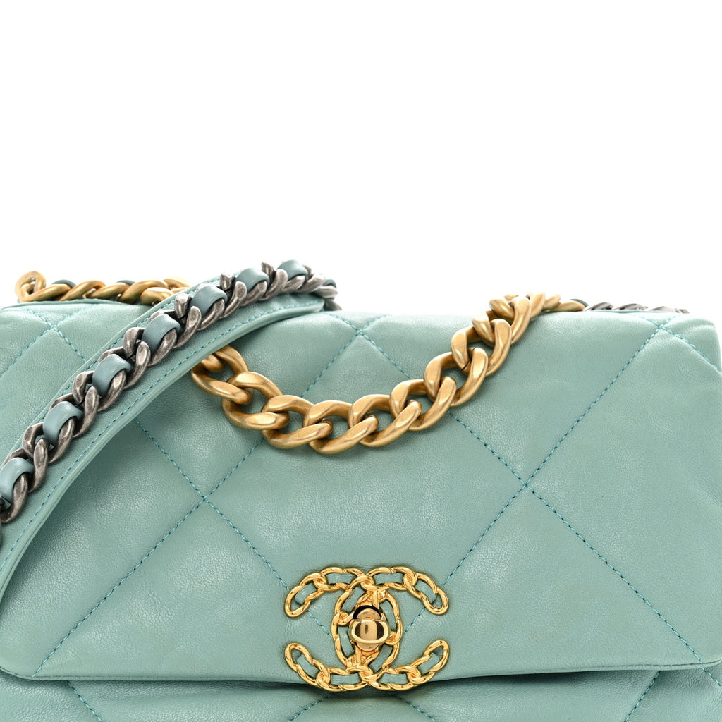 Goatskin Quilted Medium Chanel 19 Flap Light Blue