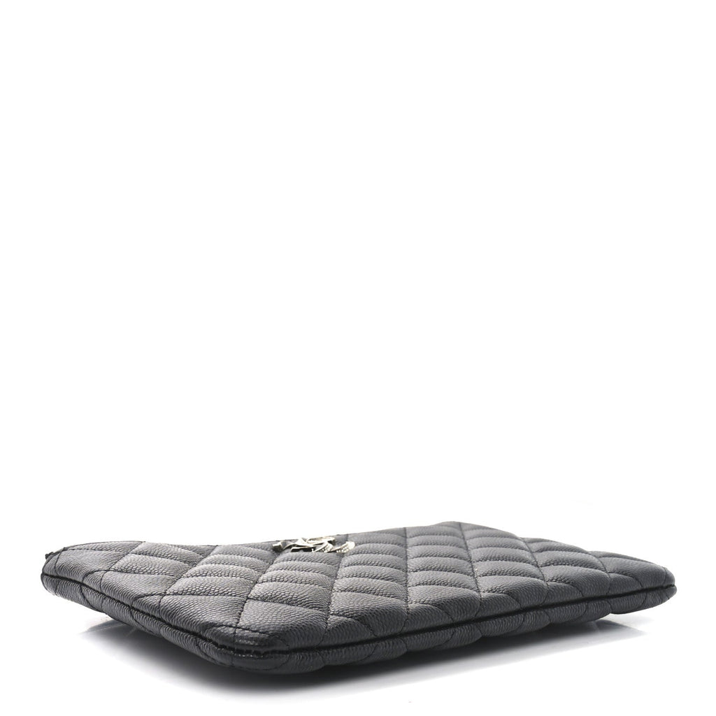 Caviar Quilted Crystal Enamel Cosmetic Case Black