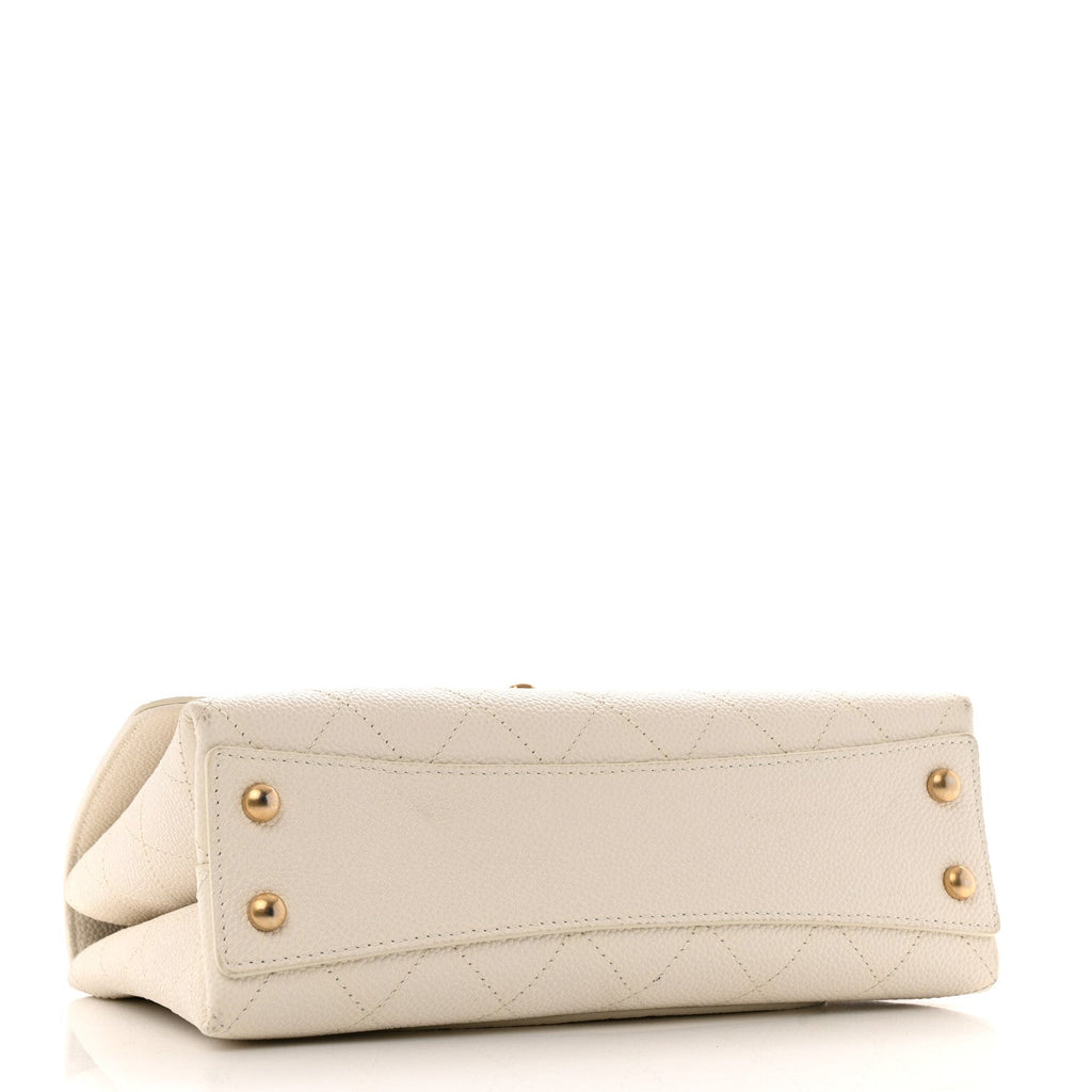 Grained Calfskin Small Stitched Flap White