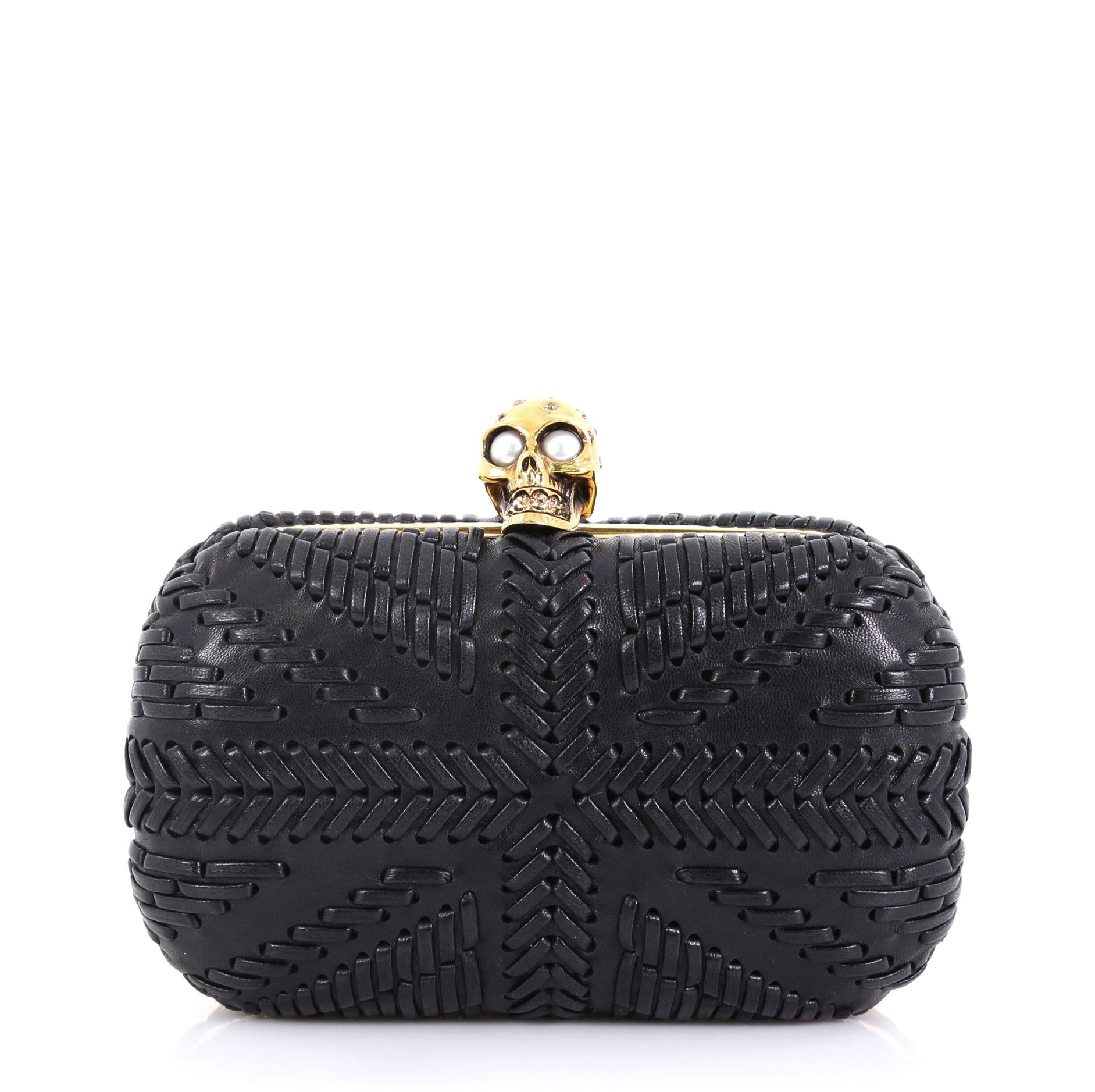 Knuckle Box Clutch Woven Leather Small